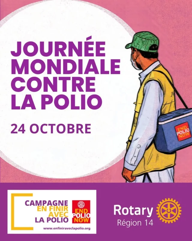 🌍 EN FINIR AVEC LA POLIO : UN ENGAGEMENT DE TERRAIN !

Derrière chaque campagne de vaccination, des milliers de professionnels de santé et de volontaires se mobilisent pour atteindre les enfants, jusque dans les régions les plus isolées.

Depuis plus de 40 ans, le Rotary soutient cette mobilisation internationale aux côtés de ses partenaires.

À l’approche du 24 octobre, Journée mondiale contre la polio, rappelons l’importance de cet engagement collectif.

💜 Chaque enfant compte. Chaque vaccination nous rapproche d’un monde sans polio.
👉 https://www.endpolio.org/fr-fr
https://enfiniraveclapolio.org

#EndPolioNow #JournéeMondialeContreLaPolio